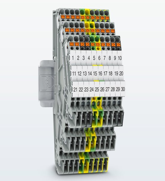 Blocs de jonction enfichables avec raccordement Push-in, au design oblique